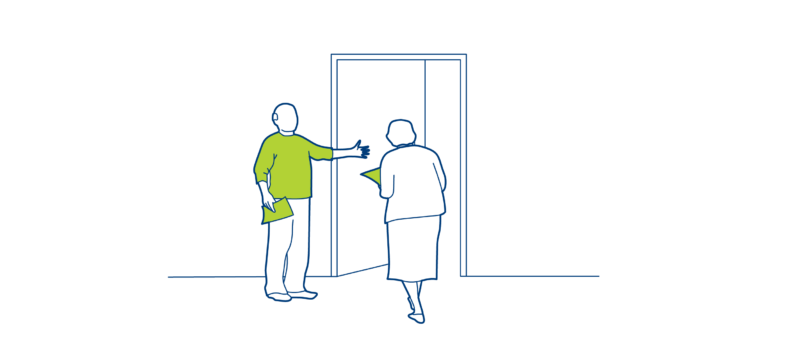 two people at a door way