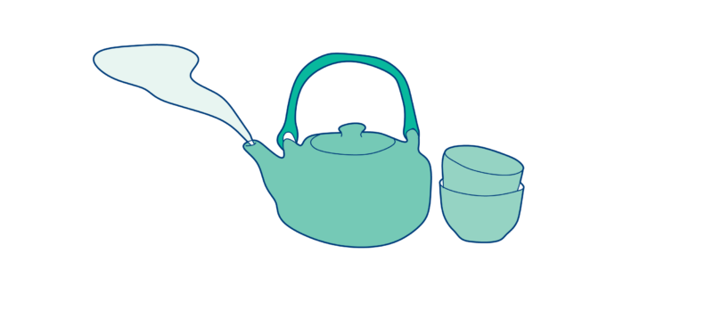 tea kettle and cups